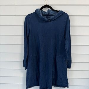 Blue Hooded Tunic Top - Soft Long Sleeve Women's Tunic